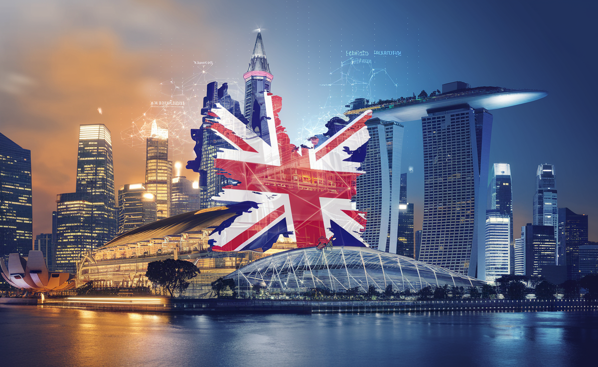 UK and Singapore leaders shaking hands over AI Finance deal
